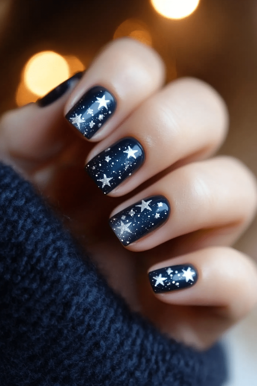 16. Starry Midnight (Short Nail Design Ideas) - Short Nail Design Ideas