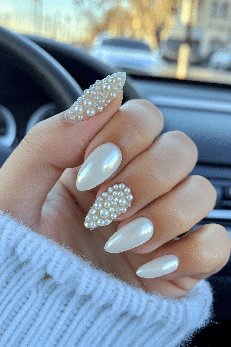18. Dainty Pearl Accents (Short Nail Design Ideas) - Short Nail Design Ideas