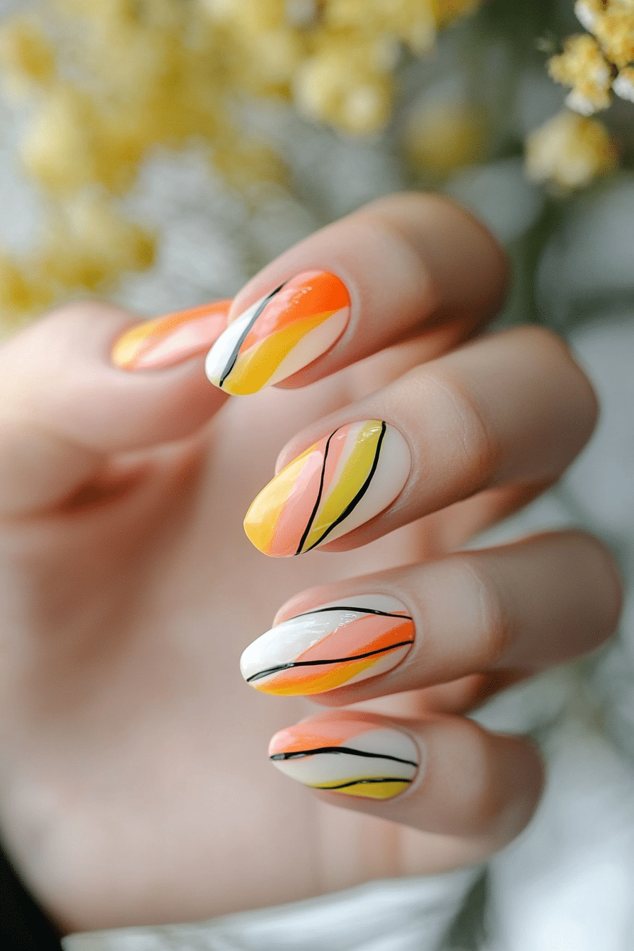 19. Bold Citrus Lines (Short Nail Design Ideas) - Short Nail Design Ideas
