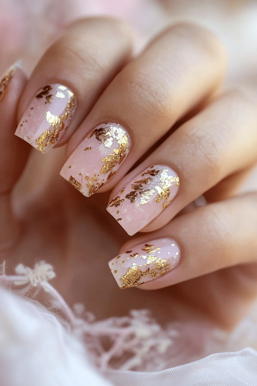 22. Golden Foil Flecks (Short Nail Design Ideas) - Short Nail Design Ideas