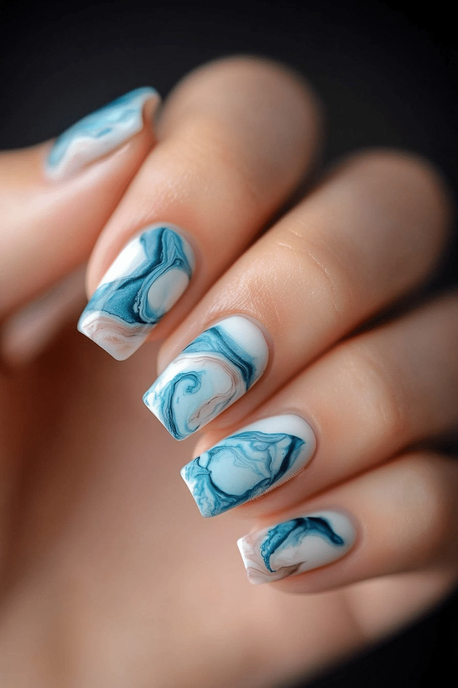 25. Misty Ocean Swirl (Short Nail Design Ideas) - Short Nail Design Ideas