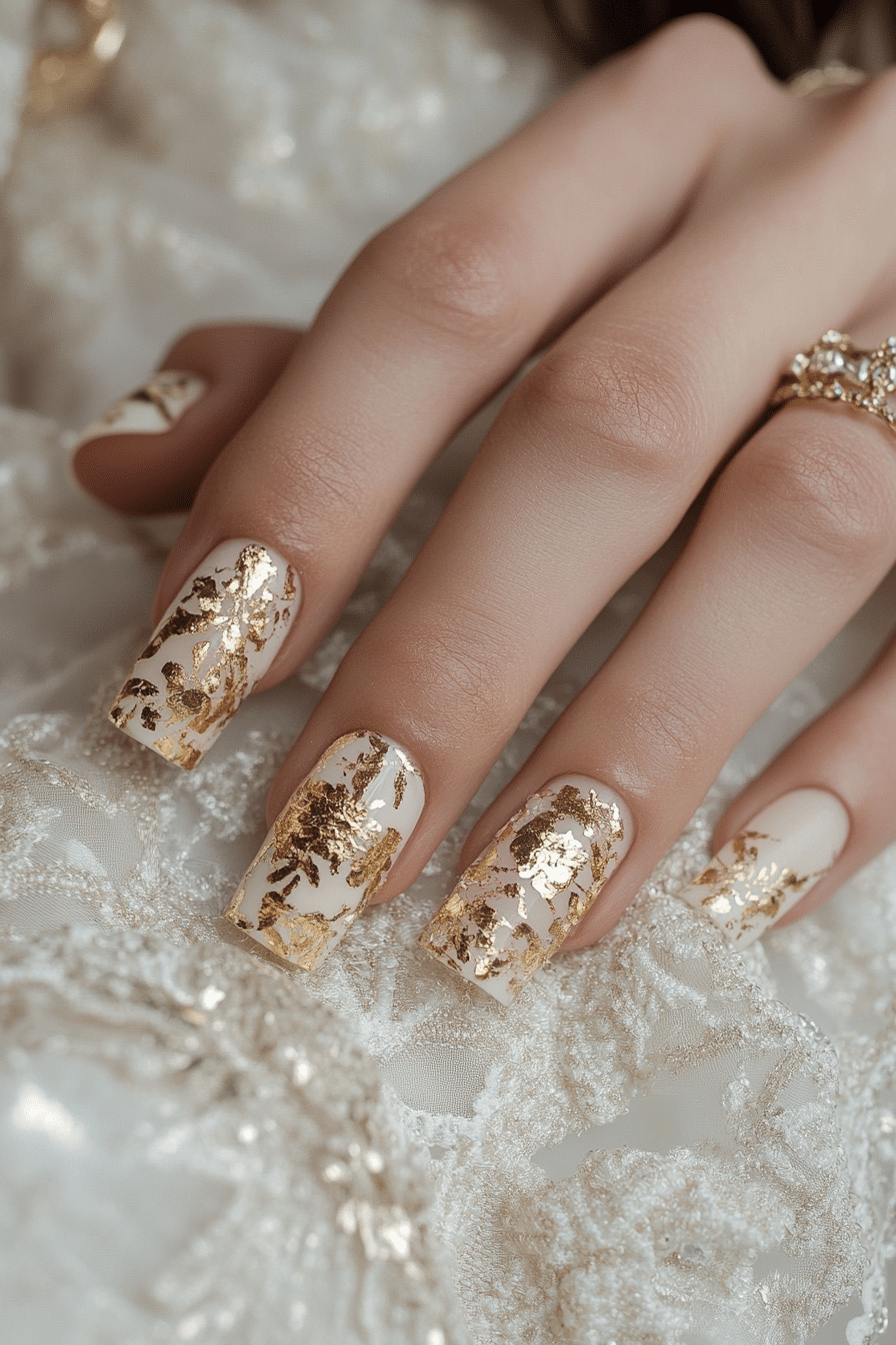 4. Gold Leaf Luxe (Nail Design Ideas For Wedding) - Nail Design Ideas For Wedding