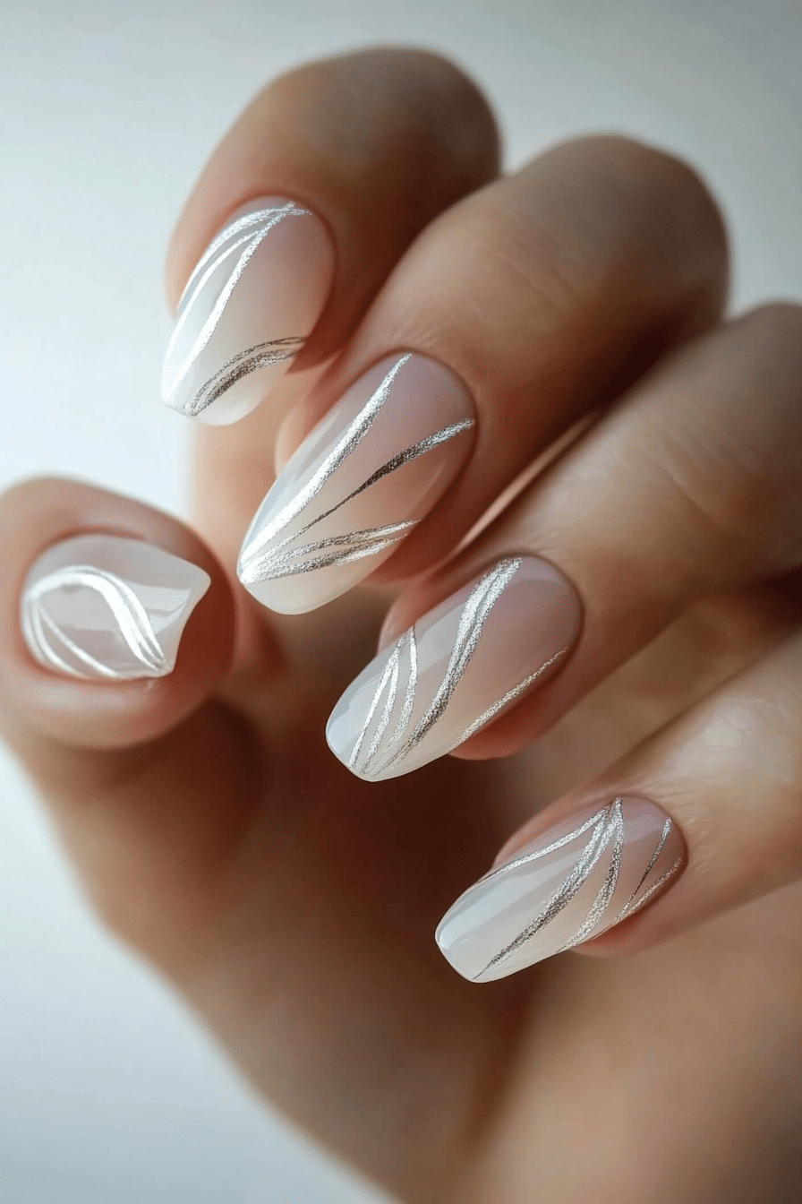 6. Silver Veil Accents (Nail Design Ideas For Wedding) - Nail Design Ideas For Wedding