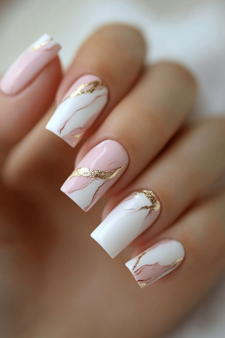 11. Blush Marble Luxe (Nail Design Ideas For Wedding) - Nail Design Ideas For Wedding