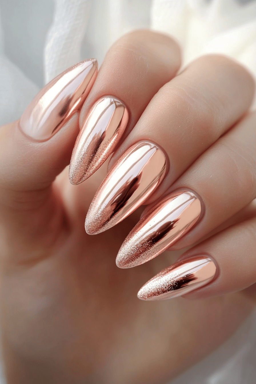 12. Rose Gold Shimmer (Nail Design Ideas For Wedding) - Nail Design Ideas For Wedding