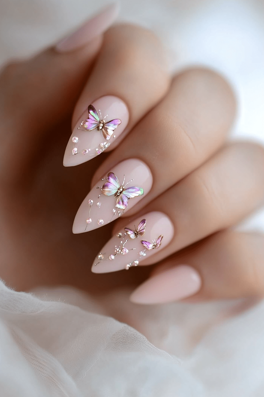 18. Dainty Butterfly Accents (Nail Design Ideas For Wedding) - Nail Design Ideas For Wedding