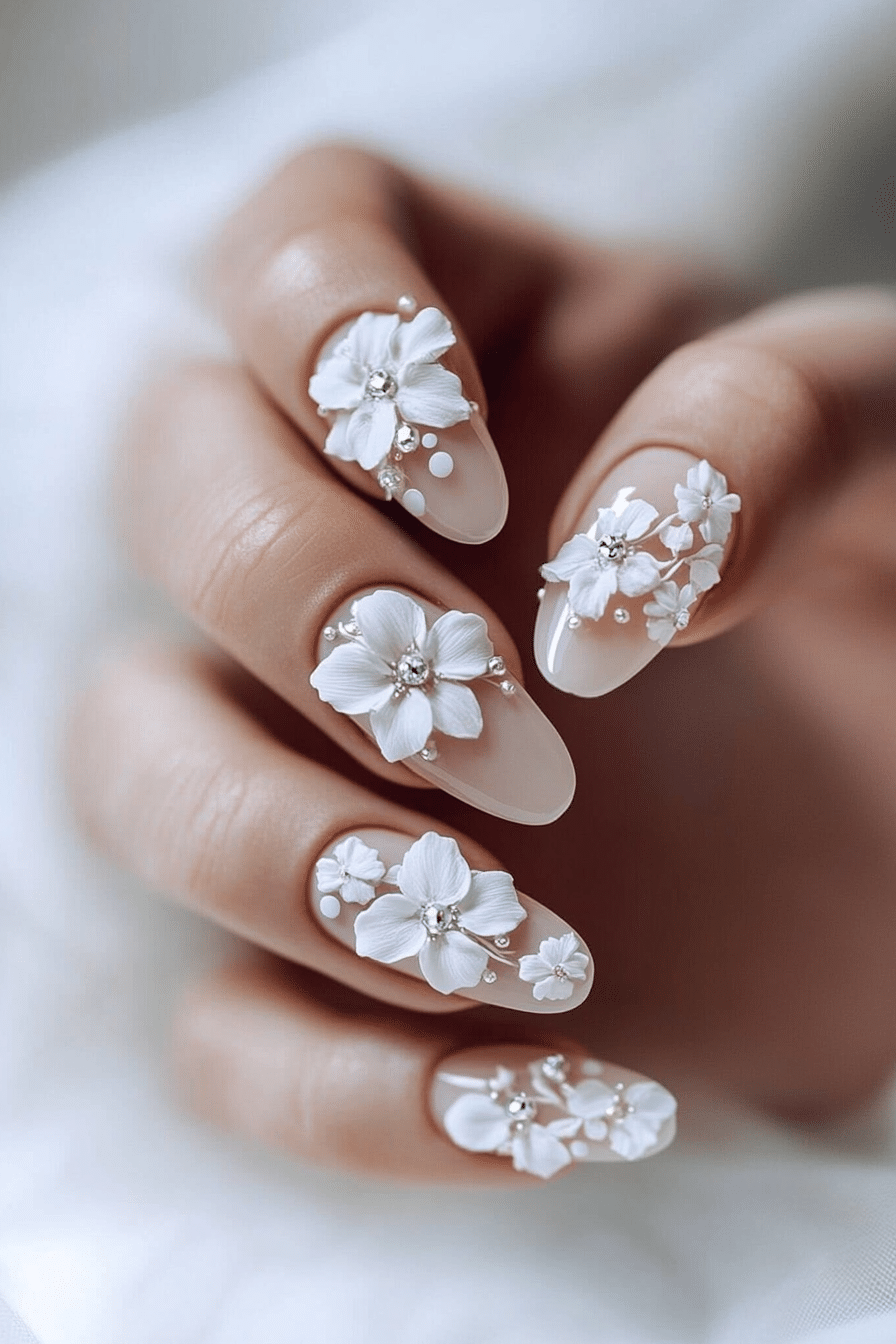 21. Ivory Petal Embellishments (Nail Design Ideas For Wedding) - Nail Design Ideas For Wedding
