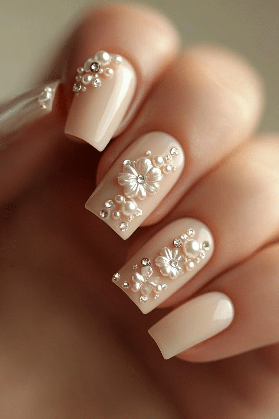 23. Vintage Pearl Charm (Nail Design Ideas For Wedding) - Nail Design Ideas For Wedding