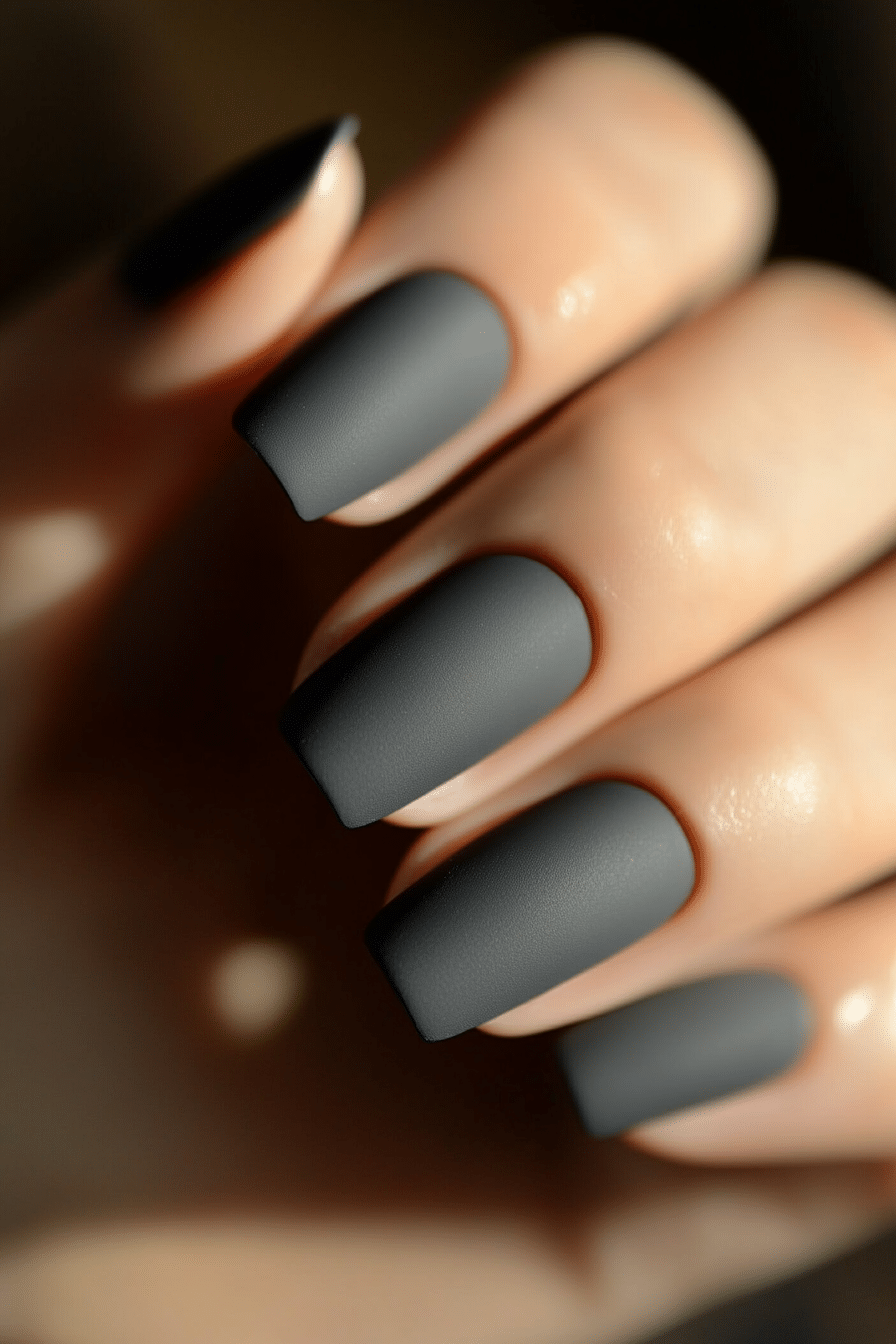 13. Chic Charcoal Matte (Nail Design Ideas For Women Over 50) - Nail Design Ideas For Women Over 50