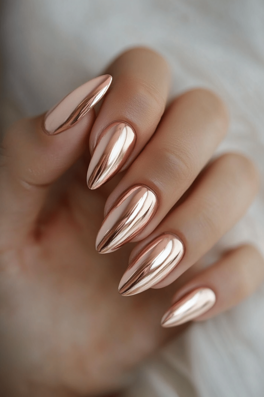 14. Metallic Rose Gold Accent (Nail Design Ideas For Women Over 50) - Nail Design Ideas For Women Over 50
