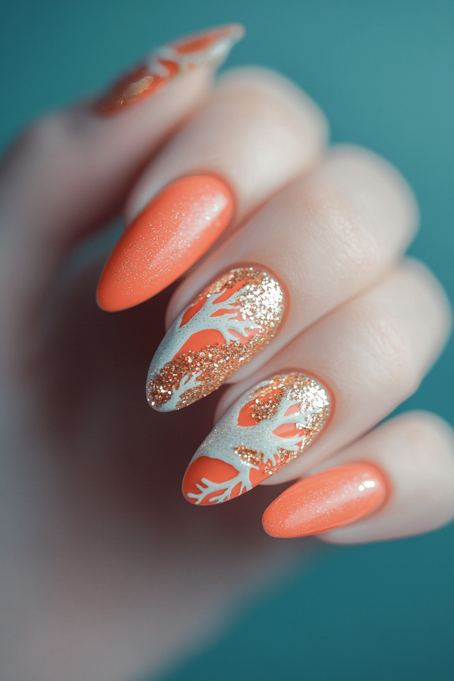 2. Coral Reef Sparkle (Summer Nail Design Ideas) - Summer Nail Design Ideas