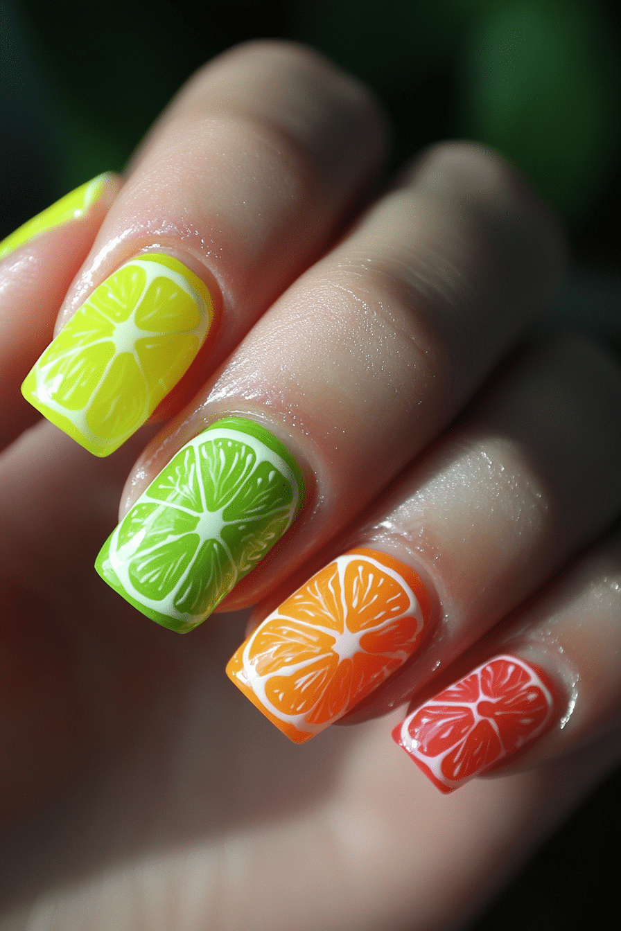 3. Neon Citrus Splash (Summer Nail Design Ideas) - Summer Nail Design Ideas