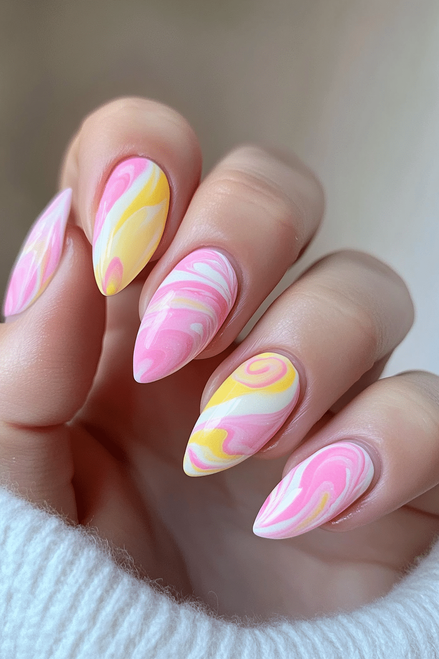 6. Pink Lemonade Swirl (Summer Nail Design Ideas) - Summer Nail Design Ideas