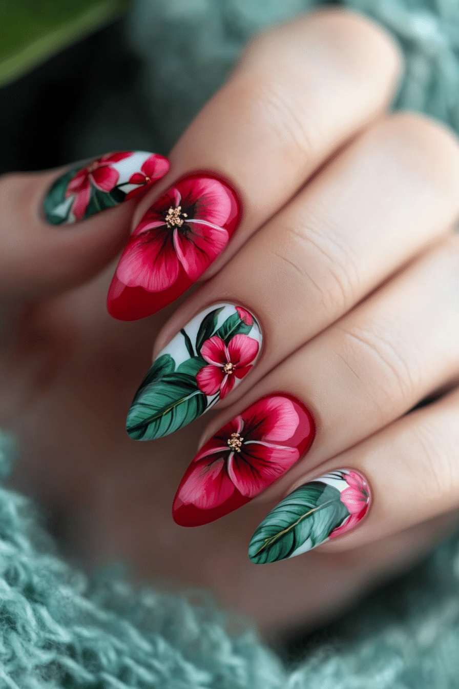 7. Tropical Hibiscus Bloom (Summer Nail Design Ideas) - Summer Nail Design Ideas