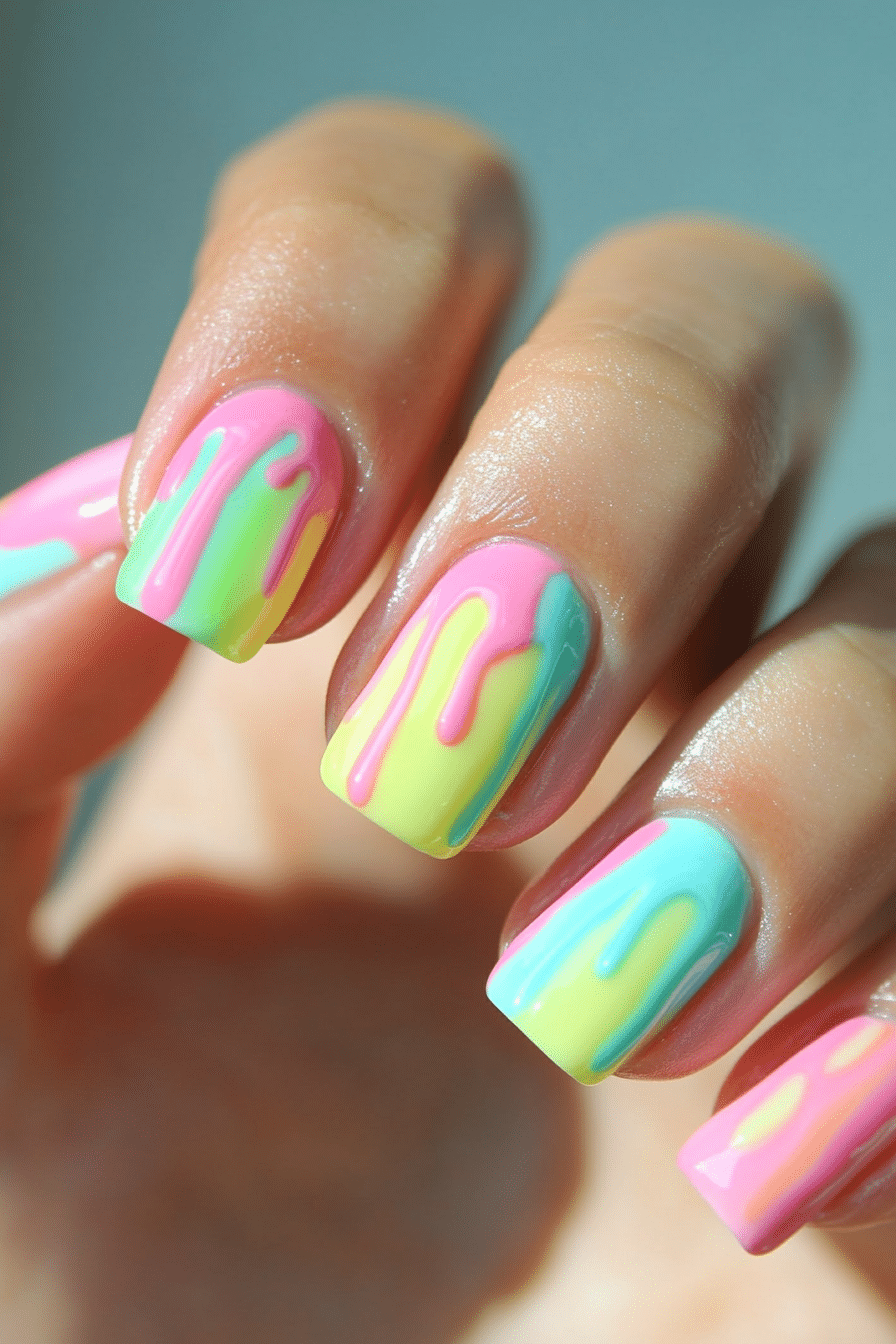 12. Rainbow Gelato Drip (Summer Nail Design Ideas) - Summer Nail Design Ideas