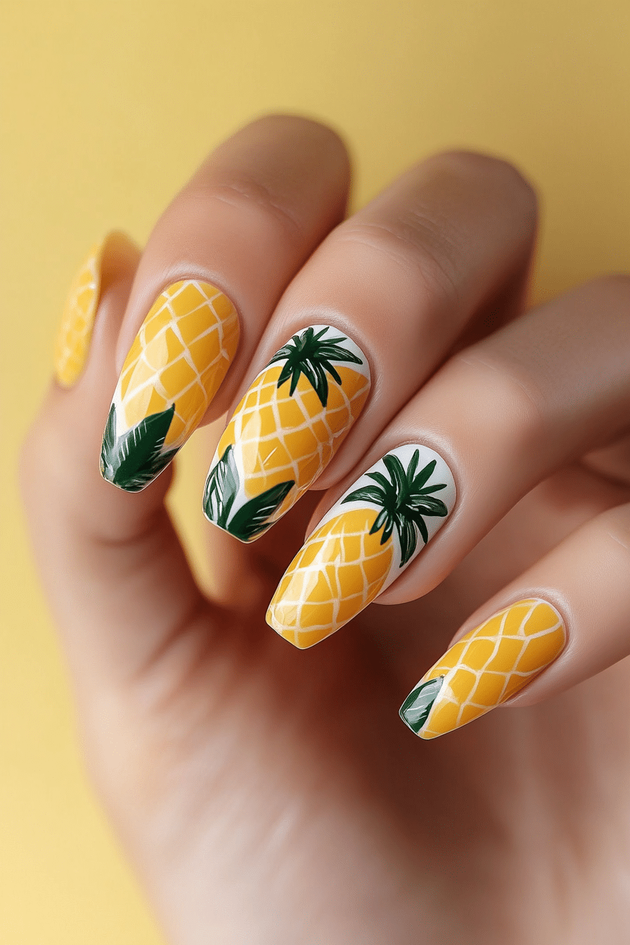 18. Golden Pineapple Shine (Summer Nail Design Ideas) - Summer Nail Design Ideas