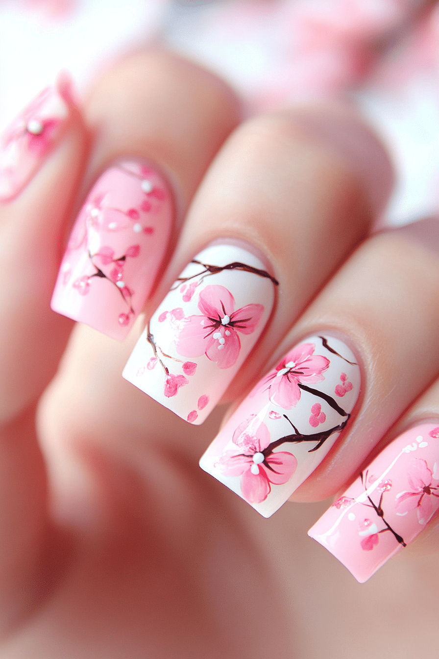 23. Cherry Blossom Bliss (Summer Nail Design Ideas) - Summer Nail Design Ideas