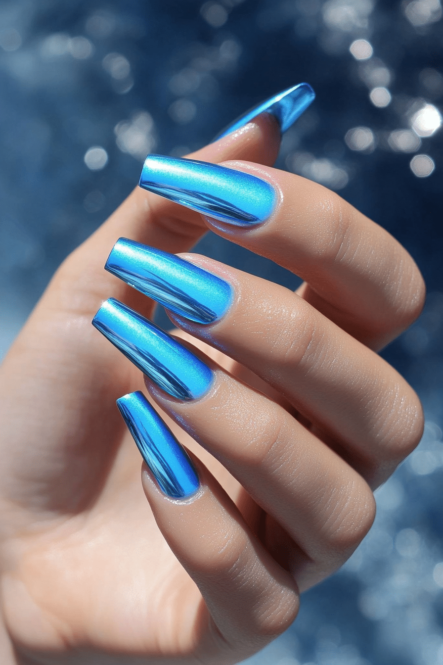 1. Icy Blue Chrome (Small Coffin Nail Design Ideas) - Small Coffin Nail Design Ideas