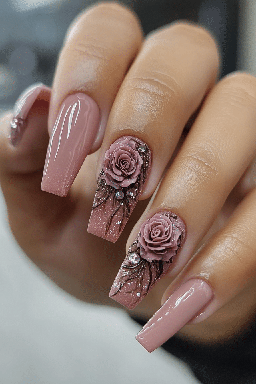 2. Velvet Rose Pink (Small Coffin Nail Design Ideas) - Small Coffin Nail Design Ideas