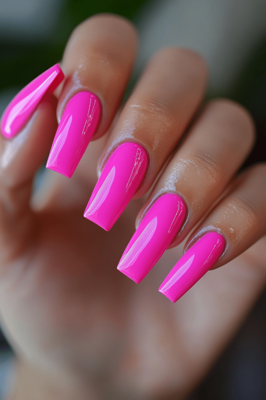 19. Barbiecore Pink Glam (Small Coffin Nail Design Ideas) - Small Coffin Nail Design Ideas