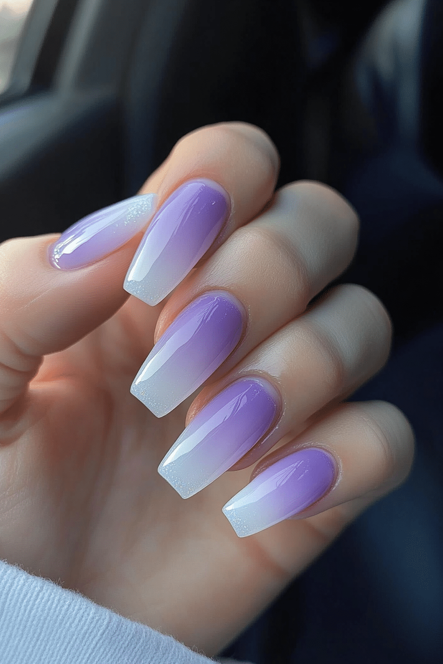 24. Lavender Frost Tips (Small Coffin Nail Design Ideas) - Small Coffin Nail Design Ideas