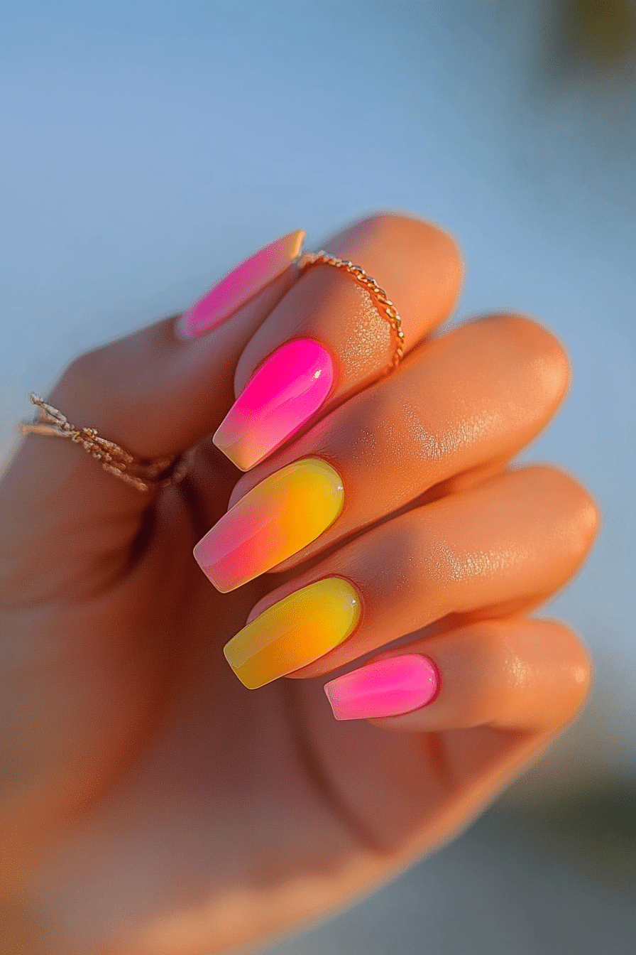 1. Sunset Ombre (Yellow And Pink Nail Design Ideas) - Yellow And Pink Nail Design Ideas