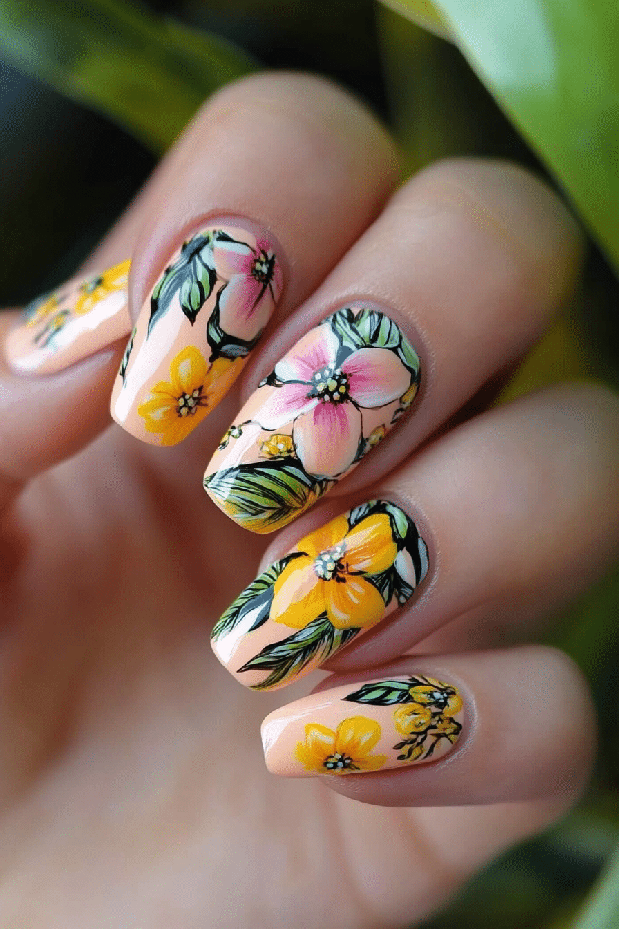 3. Buttercup Blooms (Yellow And Pink Nail Design Ideas) - Yellow And Pink Nail Design Ideas