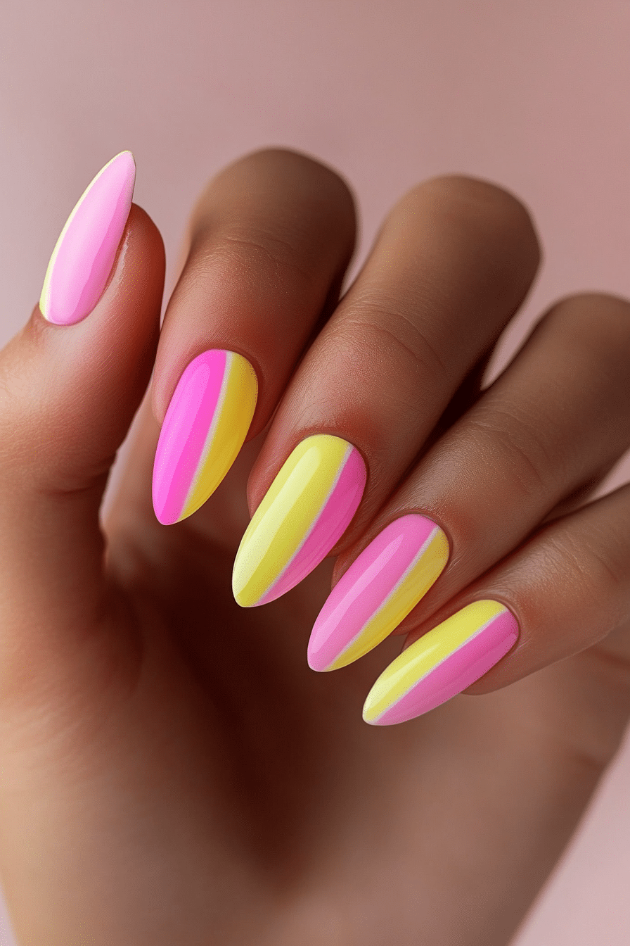 5. Sunkissed Stripes (Yellow And Pink Nail Design Ideas) - Yellow And Pink Nail Design Ideas