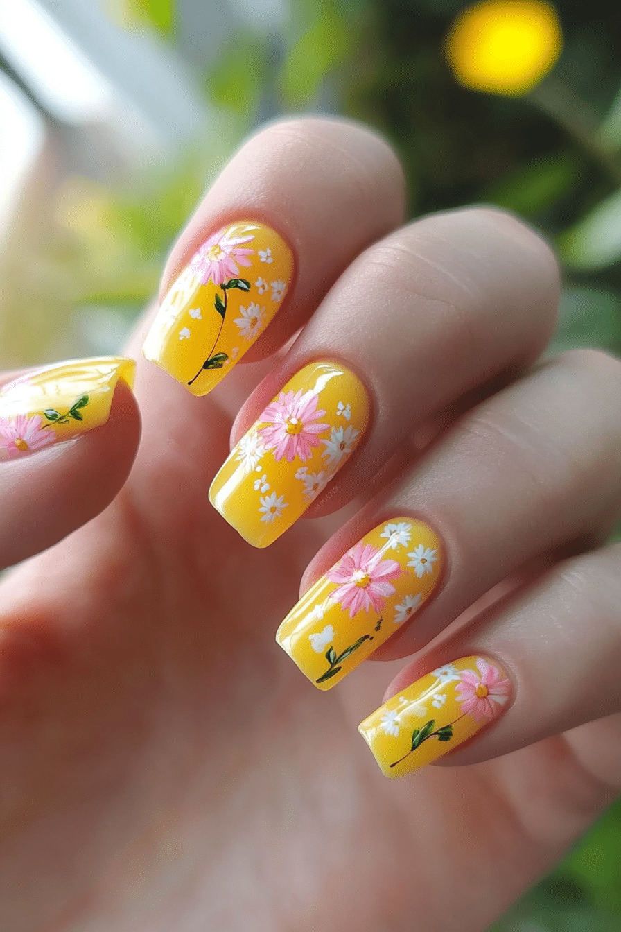 6. Daisy Delight (Yellow And Pink Nail Design Ideas) - Yellow And Pink Nail Design Ideas