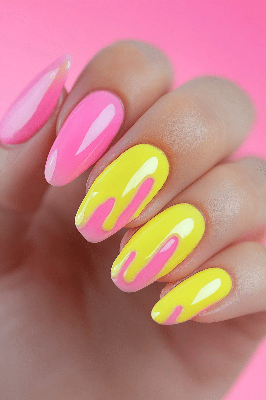 8. Cotton Candy Drizzle (Yellow And Pink Nail Design Ideas) - Yellow And Pink Nail Design Ideas