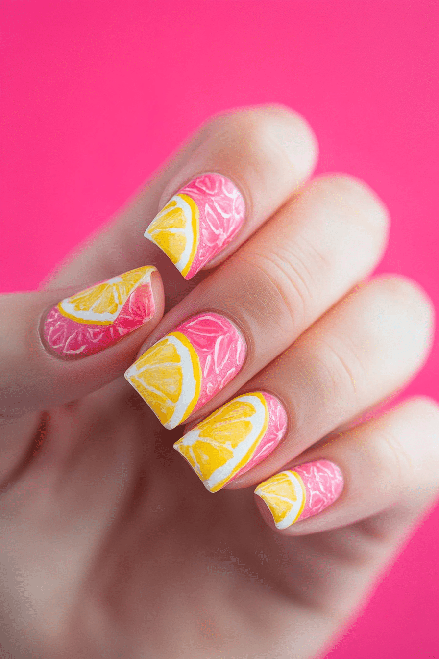 10. Pink Citrus Splash (Yellow And Pink Nail Design Ideas) - Yellow And Pink Nail Design Ideas