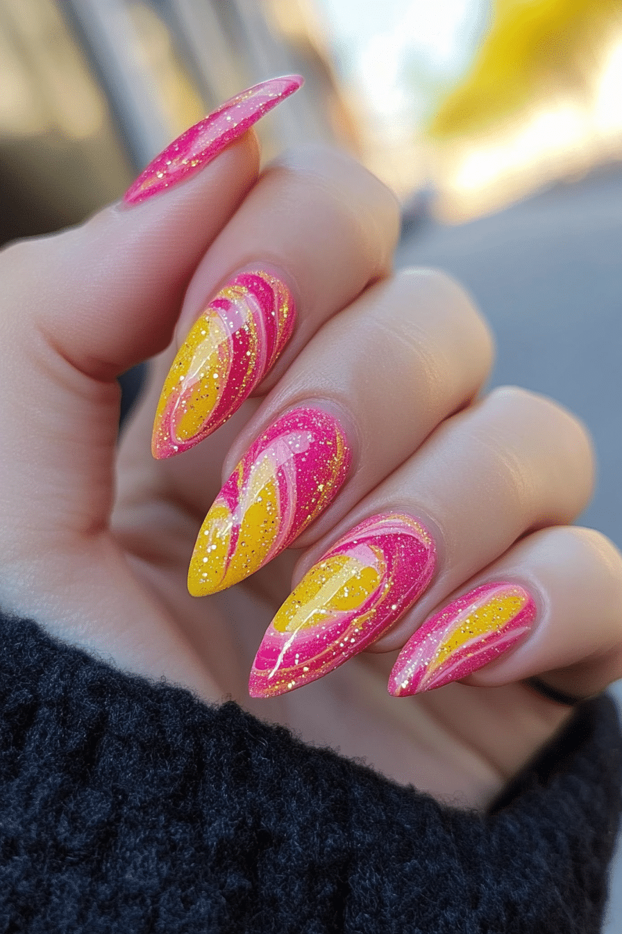 17. Pink and Yellow Galaxy (Yellow And Pink Nail Design Ideas) - Yellow And Pink Nail Design Ideas