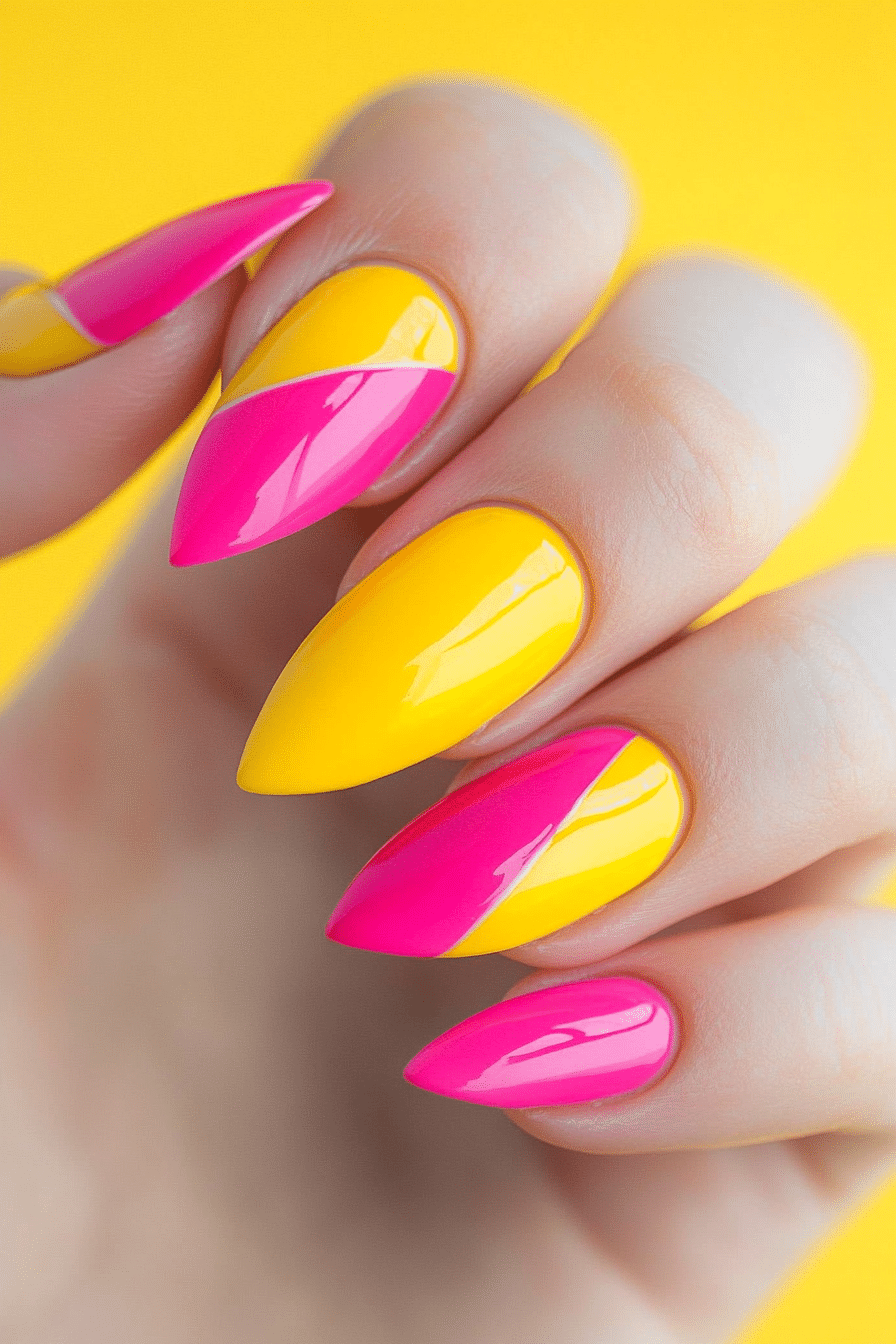 26. Lemon Raspberry Delight (Yellow And Pink Nail Design Ideas) - Yellow And Pink Nail Design Ideas