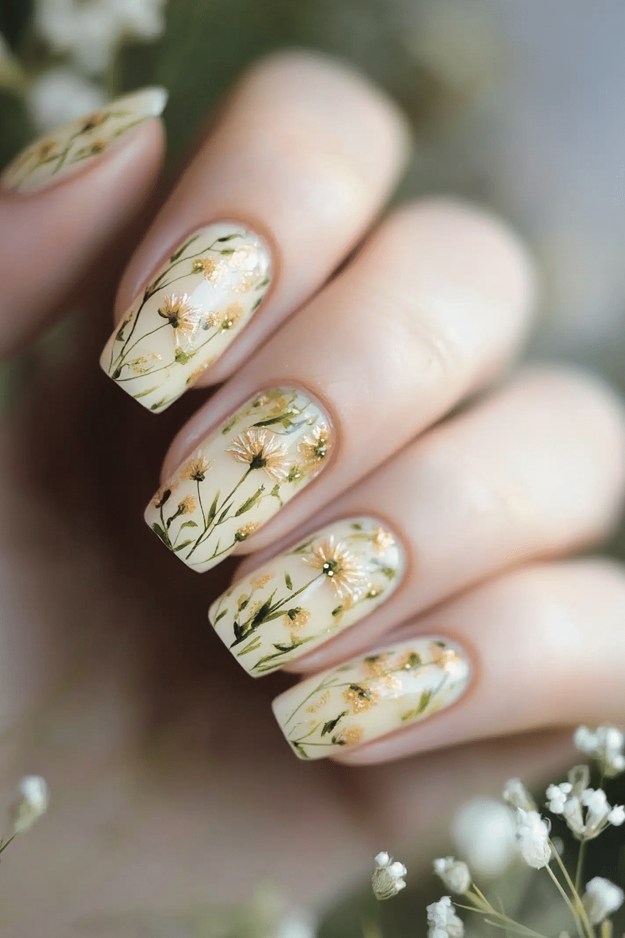 6. Golden Wildflowers (Spring Nail Design Ideas) - Spring Nail Design Ideas