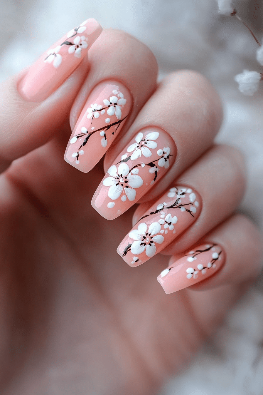 8. Peach Blossom Dreams (Spring Nail Design Ideas) - Spring Nail Design Ideas