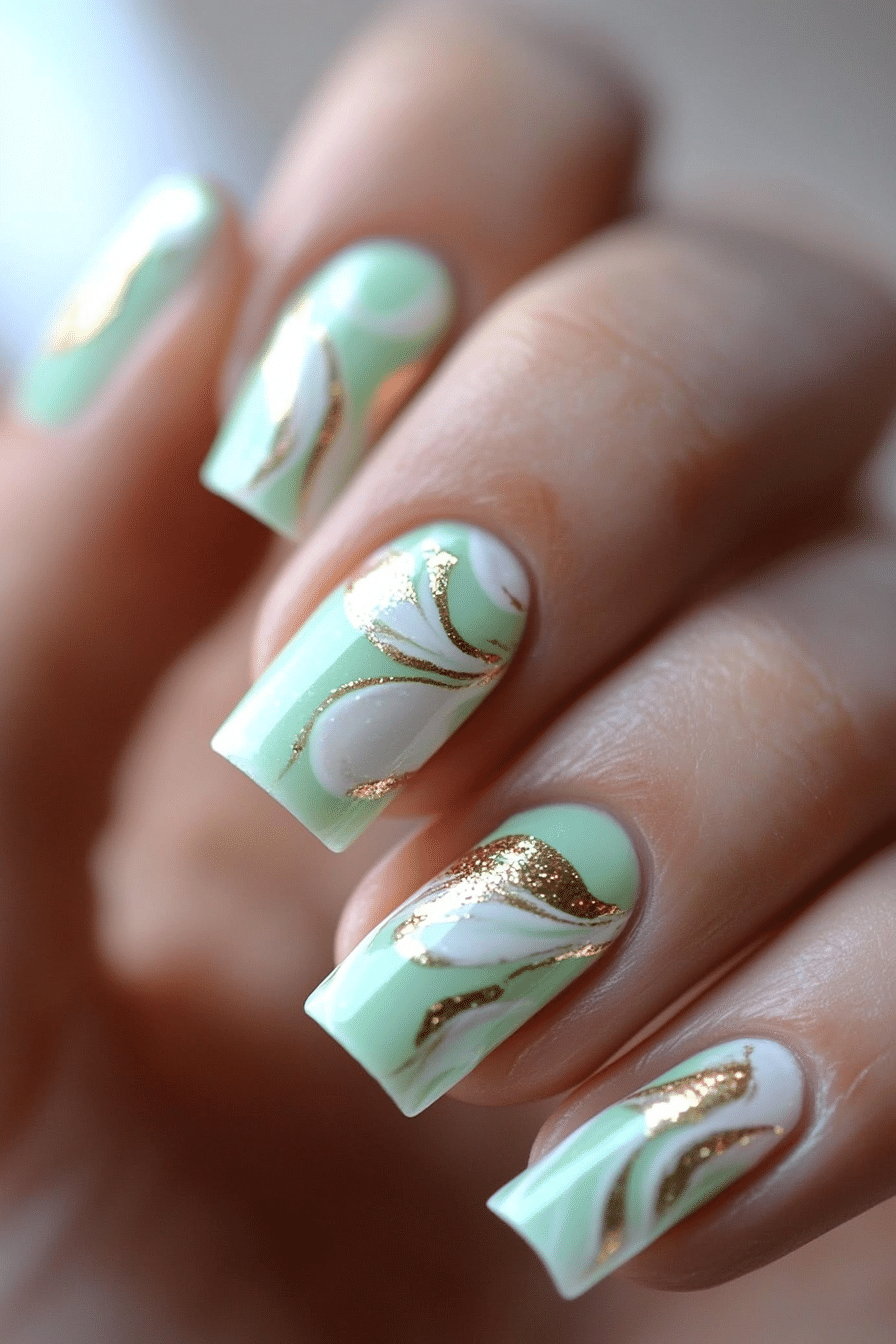 9. Minty Fresh Swirls (Spring Nail Design Ideas) - Spring Nail Design Ideas
