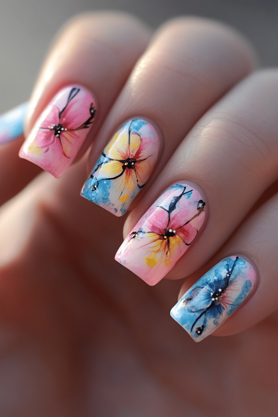 13. Springtime Watercolor (Spring Nail Design Ideas) - Spring Nail Design Ideas