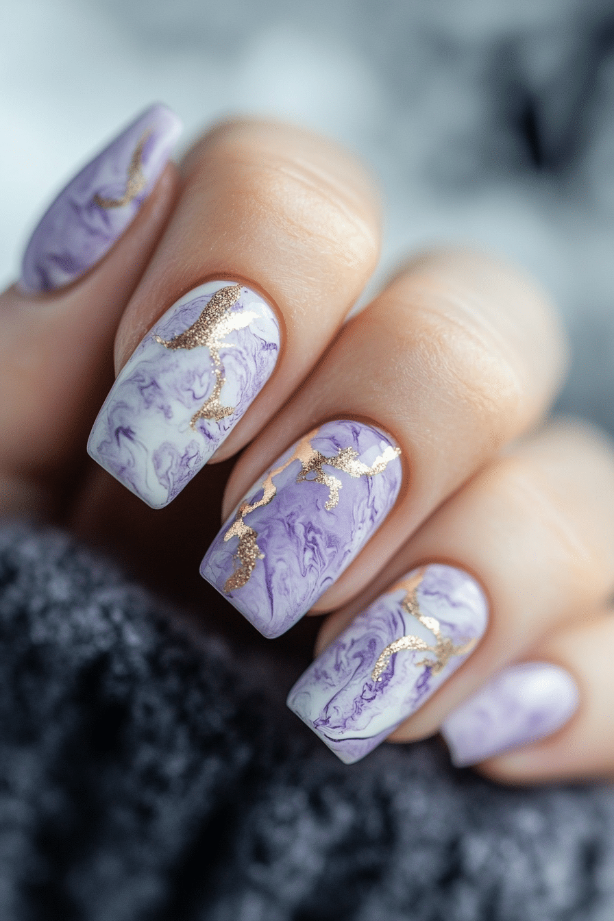 24. Soft Lavender Marble (Spring Nail Design Ideas) - Spring Nail Design Ideas