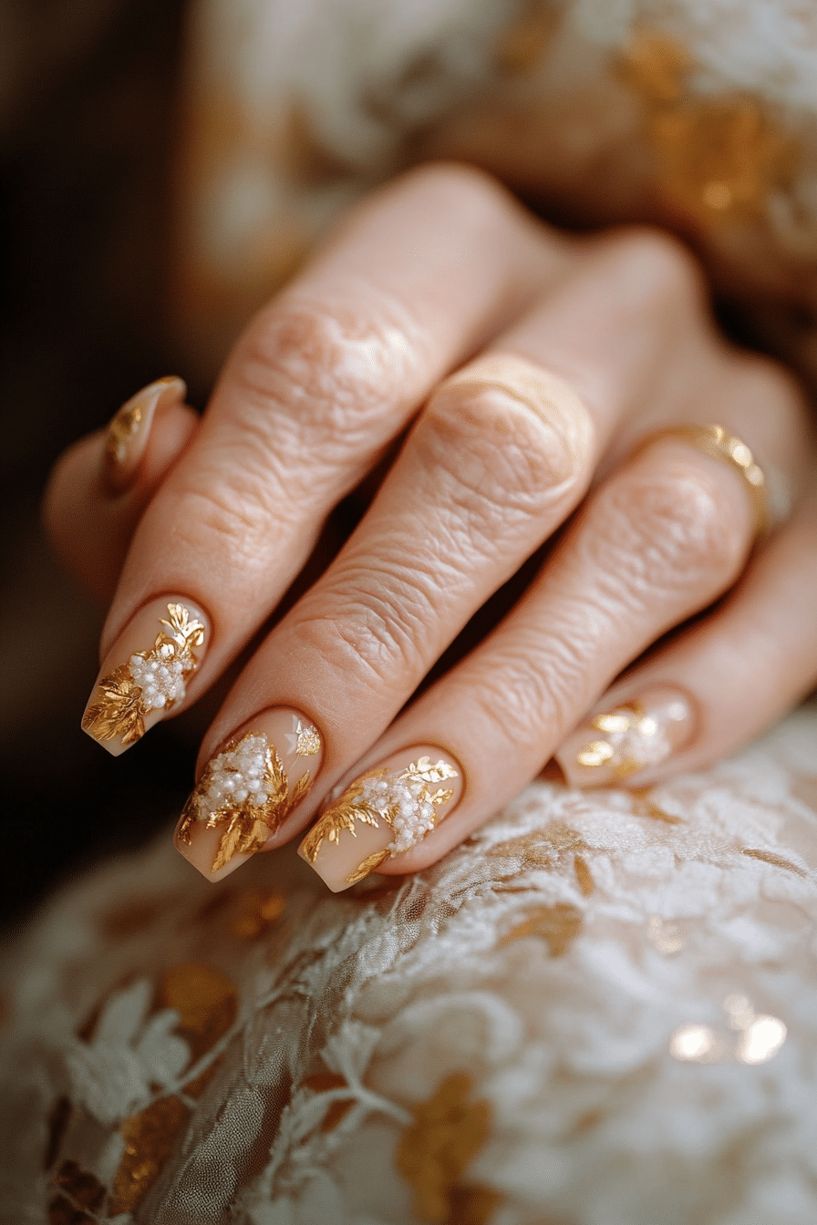 8. Golden Touch of Elegance (Nail Design Ideas For Older Women) - Nail Design Ideas For Older Women
