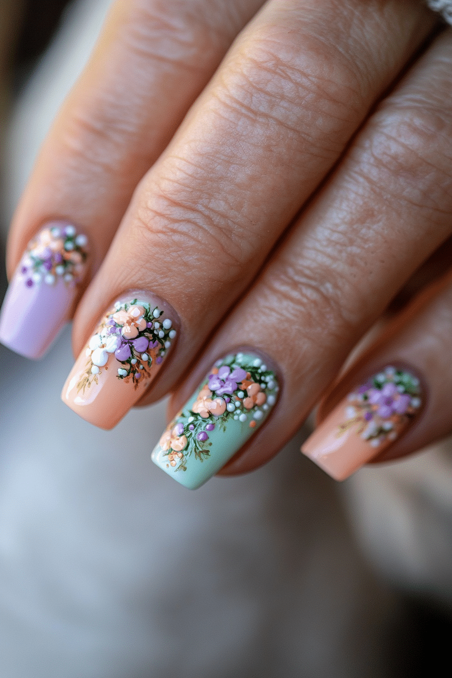 9. Pastel Garden Delight (Nail Design Ideas For Older Women) - Nail Design Ideas For Older Women