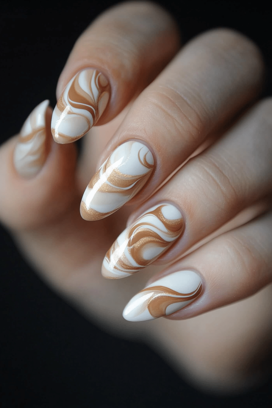 11. Soft Caramel Swirl (Nail Design Ideas For Older Women) - Nail Design Ideas For Older Women