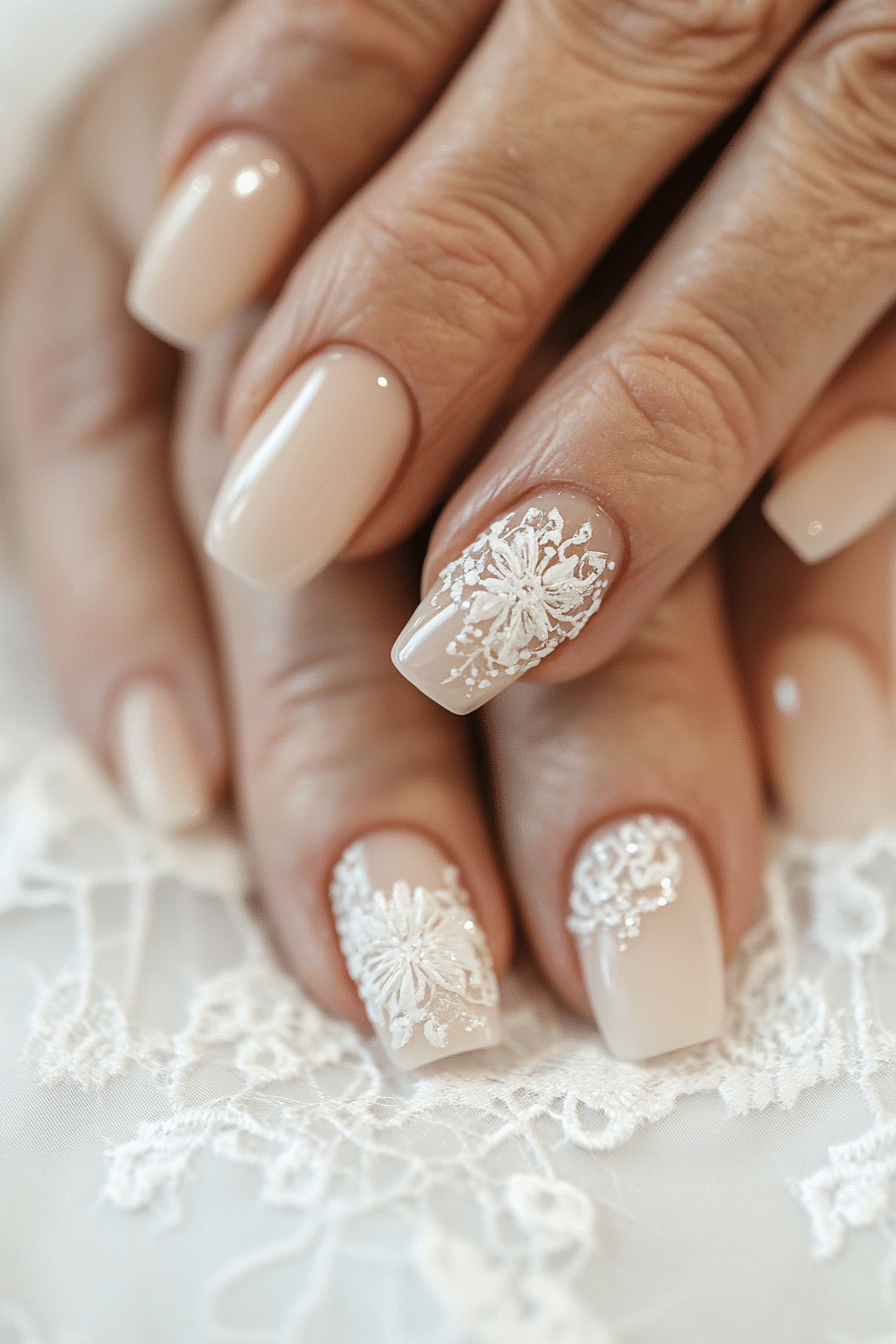 14. Ivory Lace Detail (Nail Design Ideas For Older Women) - Nail Design Ideas For Older Women