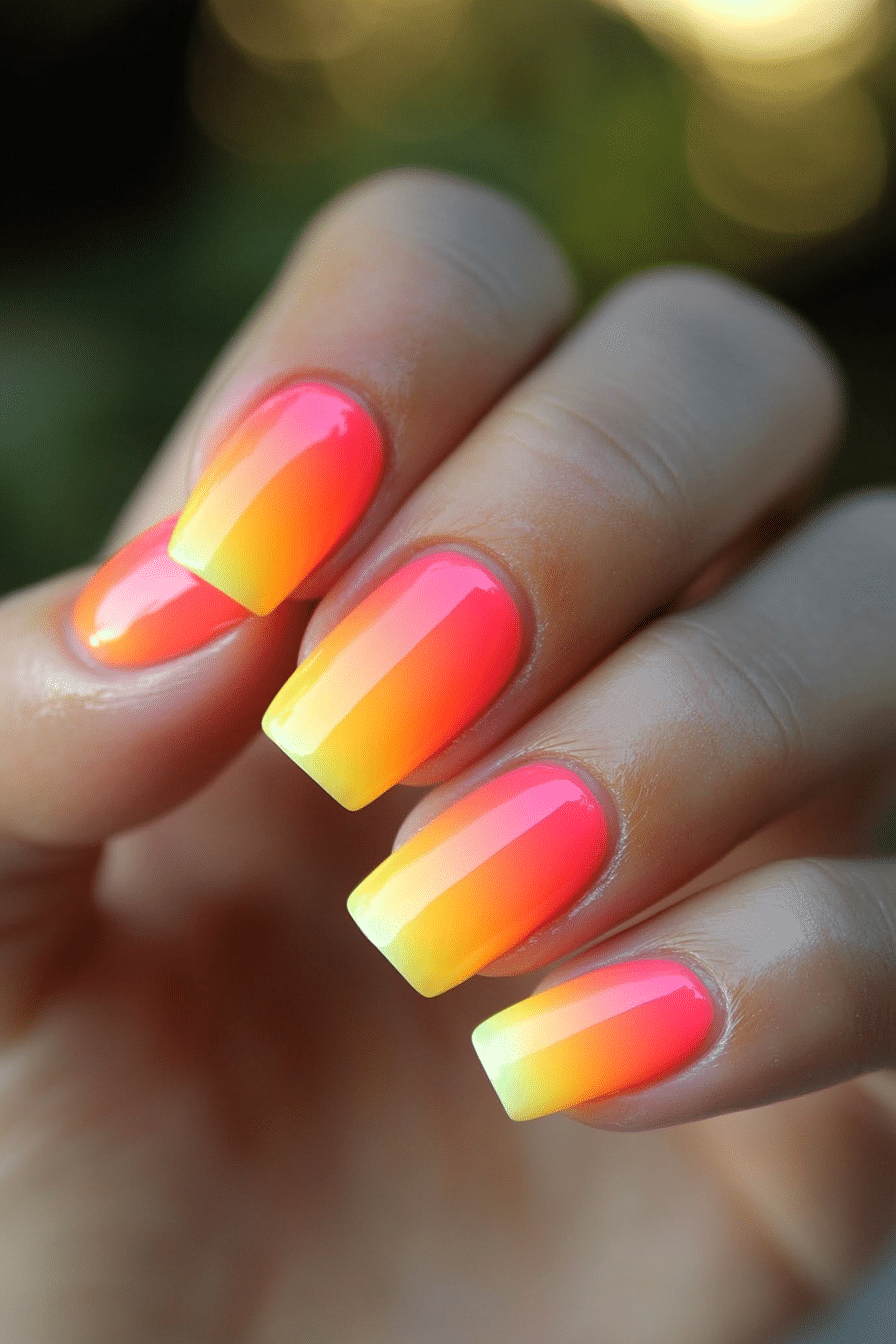 11. Tropical Sunset Ombre (Nail Design Ideas For Short Nails) - Nail Design Ideas For Short Nails
