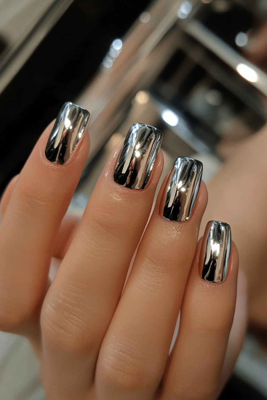 21. Silver Chrome Illusion (Nail Design Ideas For Short Nails) - Nail Design Ideas For Short Nails