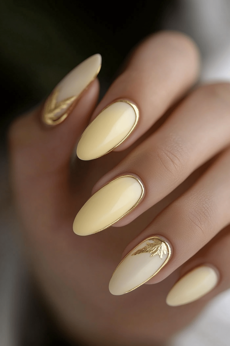 5. Gilded Lemon Touch (Pastel Yellow Nail Design Ideas) - Pastel Yellow Nail Design Ideas