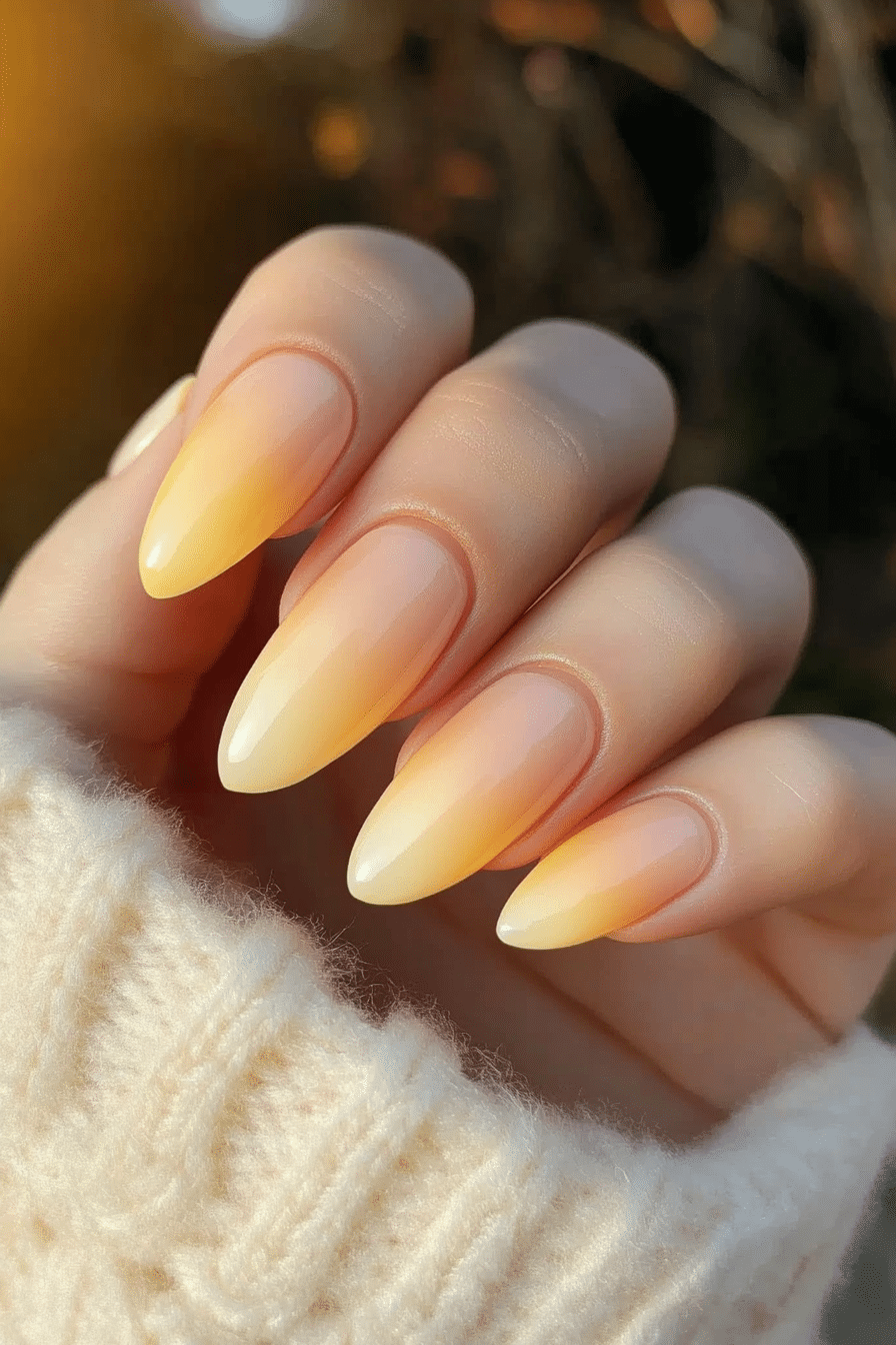 9. Golden Hour Gradient (Pastel Yellow Nail Design Ideas) - Pastel Yellow Nail Design Ideas