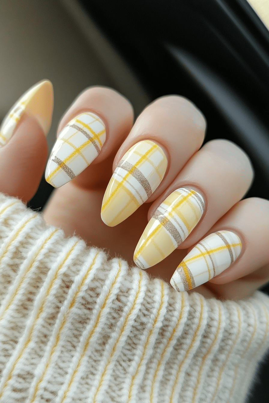 10. Pastel Plaid Perfection (Pastel Yellow Nail Design Ideas) - Pastel Yellow Nail Design Ideas