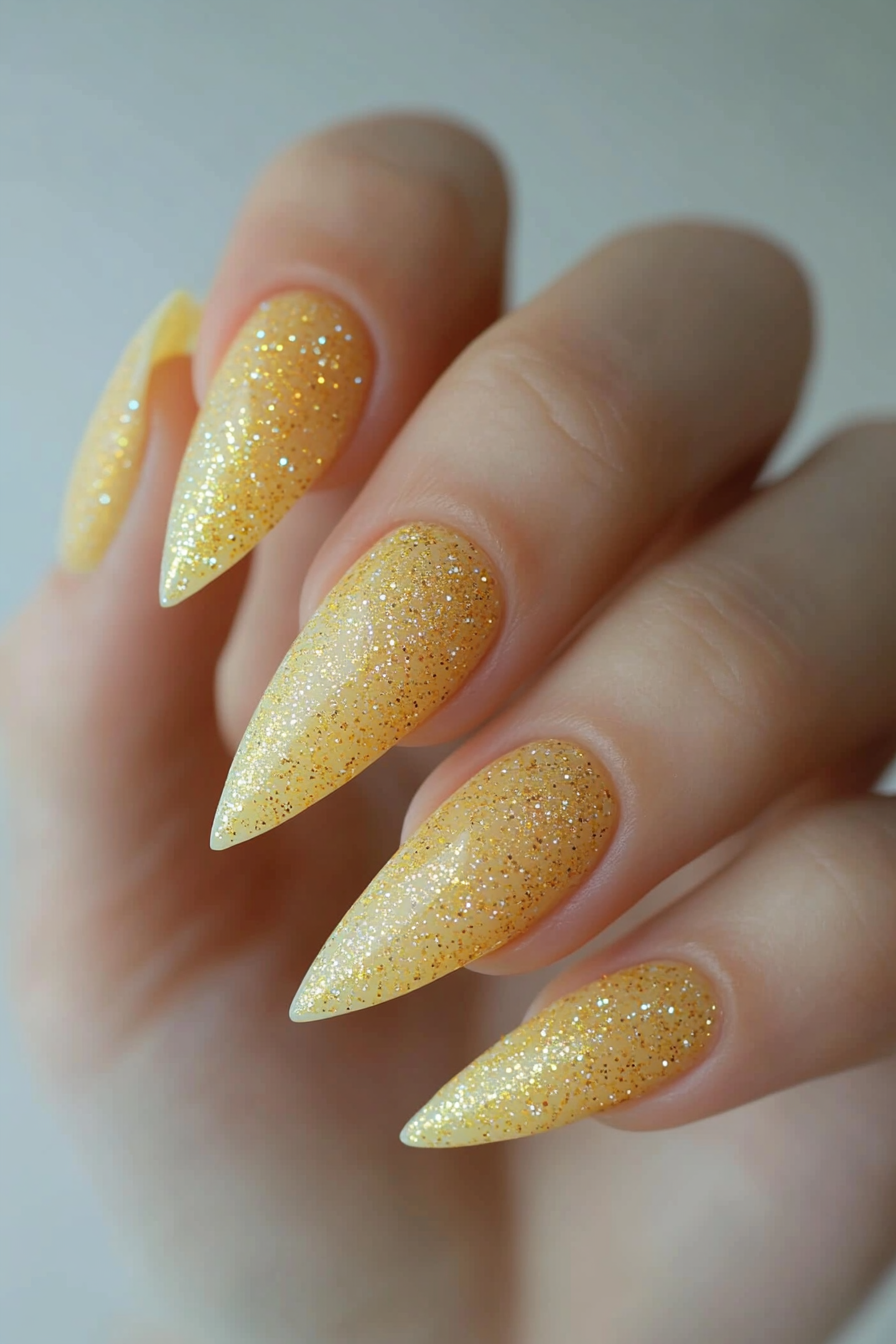15. Lemon Quartz Sparkle (Pastel Yellow Nail Design Ideas) - Pastel Yellow Nail Design Ideas