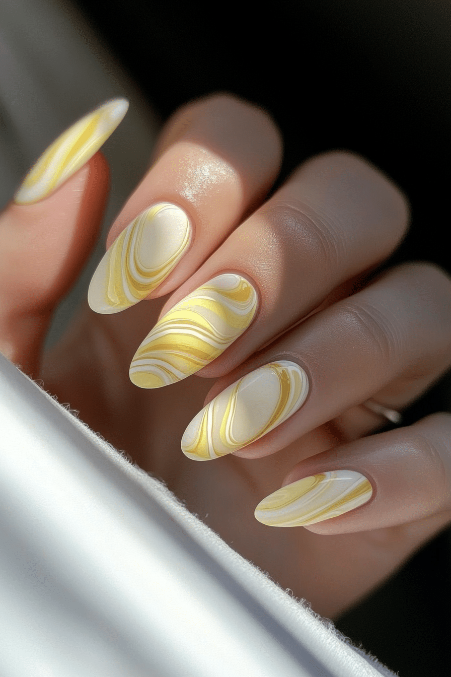 19. Minimalist Yellow Waves (Pastel Yellow Nail Design Ideas) - Pastel Yellow Nail Design Ideas