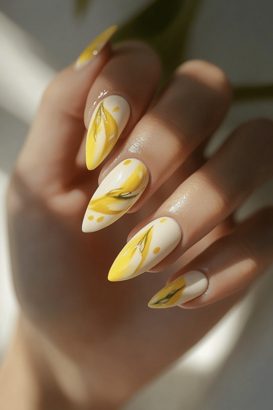 22. Watercolor Lemon Drip (Pastel Yellow Nail Design Ideas) - Pastel Yellow Nail Design Ideas